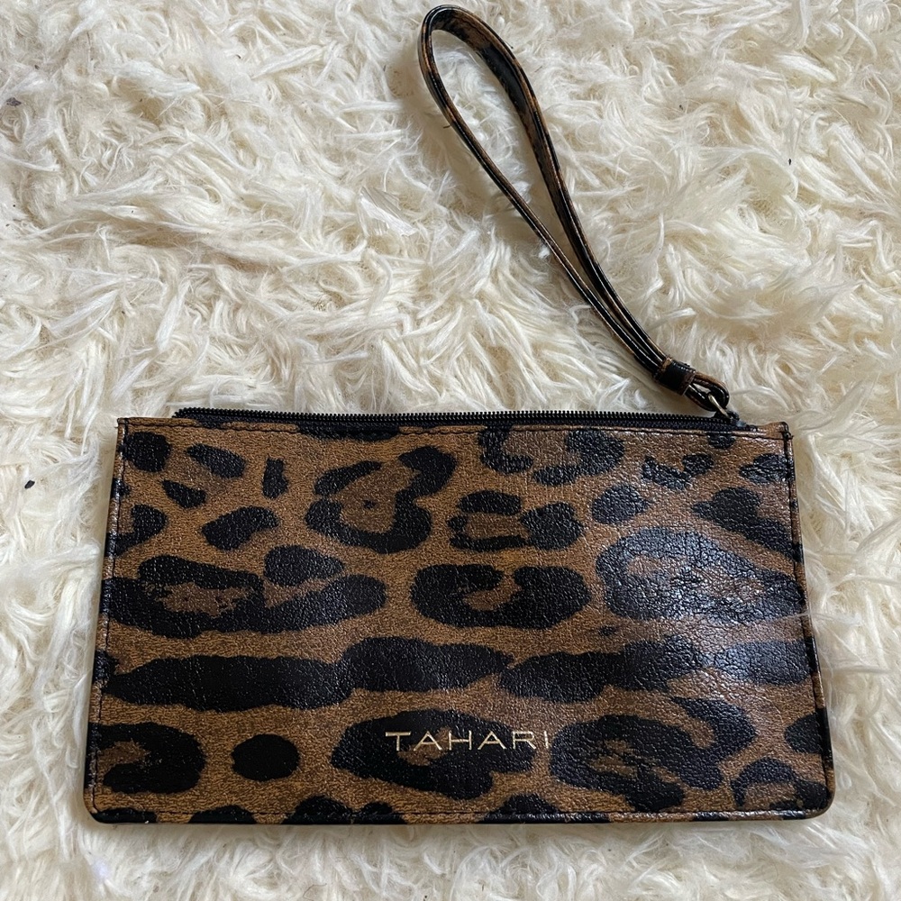 Tahari Animal Print Wristlet Clutch - Black and Brown